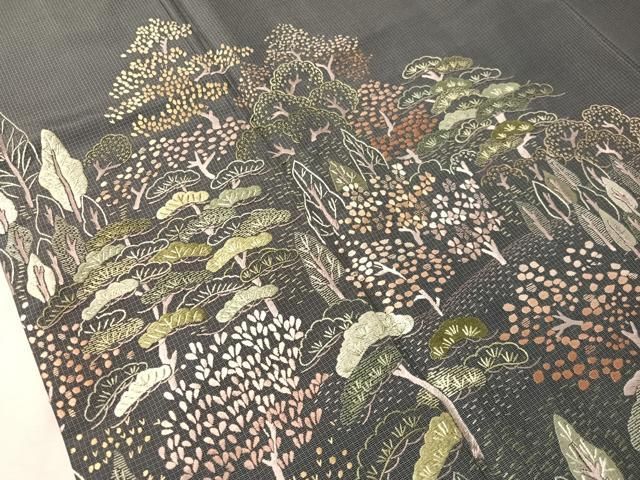 平和屋着物●本場縞大島紬　訪問着　総刺繍　花松文　さが美扱い　正絹　逸品　CABN6309vp