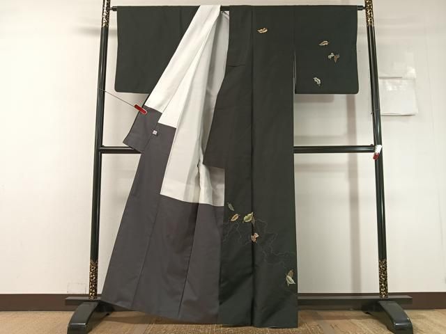 平和屋着物●本場縞大島紬　訪問着　中国三大刺繍　スワトウ刺繍　総刺繍　道長舞葉文　正絹　逸品　CABN6321vp