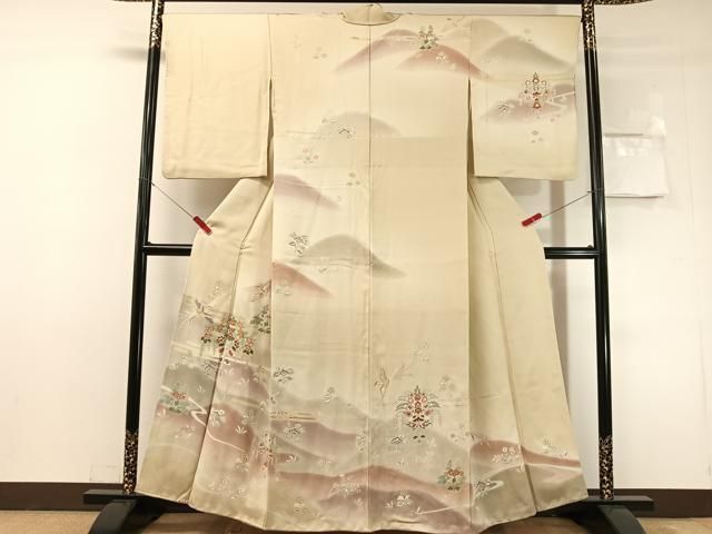 平和屋着物●訪問着　刺繍　遠山霞鳳凰花文　暈し染め　金彩　正絹　逸品　CABN6324vp