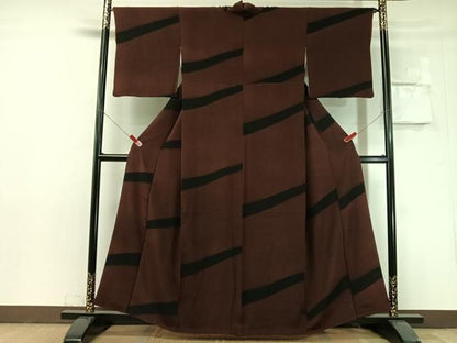 平和屋着物●上質な小紋　幾何学文　黒地　正絹　逸品　CABN6326vp