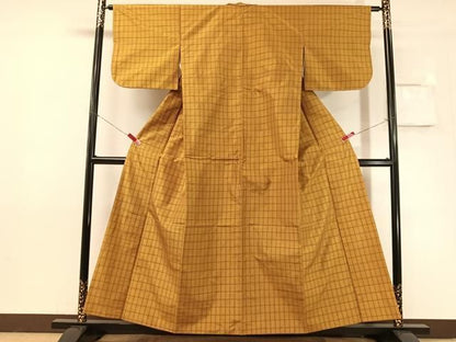 平和屋着物●本場黄八丈　平織　紬　格子柄　正絹　逸品　CABN6329vp