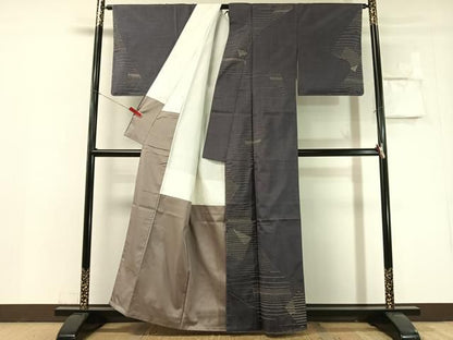 平和屋着物●本場縞大島紬　訪問着　総刺繍　刺し子　幾何学文様　正絹　逸品　未使用　CABN6339vp