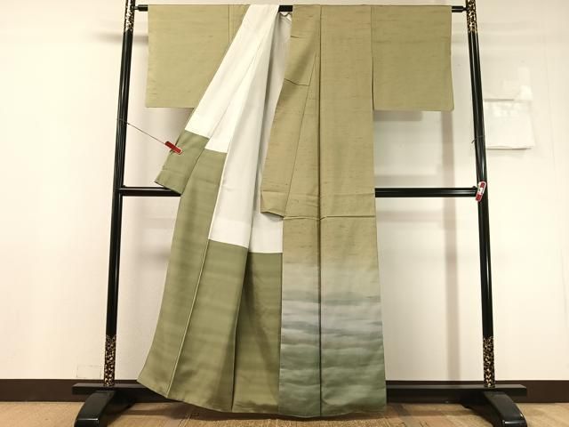 平和屋着物●石川県指定無形文化財　牛首紬　白山工房　手織り　角印　訪問着　霞文　正絹　逸品　CABN6340vp