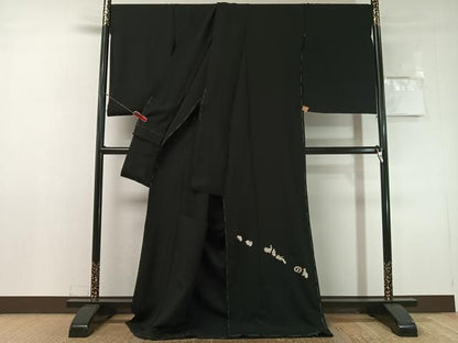 平和屋着物●色留訪問着　総刺繍　駒刺繍　十二支　干支　黒地　金糸　仮絵羽　正絹　逸品　未使用　CABN6362vp