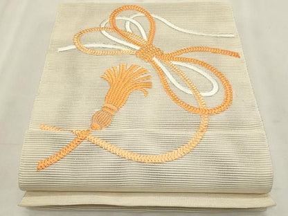 平和屋着物＊夏物　八寸名古屋帯　駒刺繍　結び紐　正絹　逸品　CABN6469fb