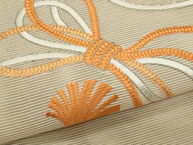 平和屋着物＊夏物　八寸名古屋帯　駒刺繍　結び紐　正絹　逸品　CABN6469fb