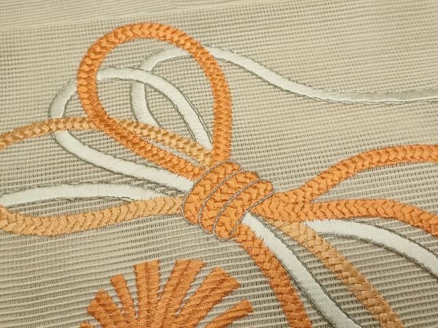 平和屋着物＊夏物　八寸名古屋帯　駒刺繍　結び紐　正絹　逸品　CABN6469fb