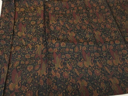 平和屋着物＃羽織　お召地　飛鶴草花文　黒地　正絹　逸品　未使用　CABN6928in