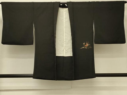 平和屋着物＃羽織　寿光織　枝花文　黒地　金糸　正絹　逸品　CABN6932in