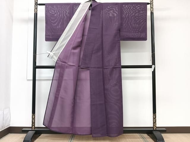 平和屋着物＊夏物　色無地　絽　葡萄色　洗える着物　CABN6991xi