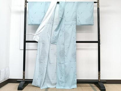 平和屋着物＊夏物　小紋　絽縮緬　流水落ち葉文　洗える着物　CABN6995xi