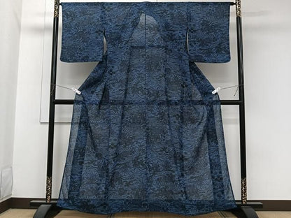 平和屋着物＊夏物　小紋　紗　型染め　流水鴛鴦花文　洗える着物　CABN7000xi