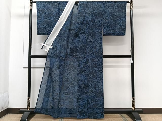 平和屋着物＊夏物　小紋　紗　型染め　流水鴛鴦花文　洗える着物　CABN7000xi