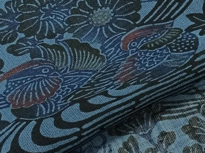 平和屋着物＊夏物　小紋　紗　型染め　流水鴛鴦花文　洗える着物　CABN7000xi