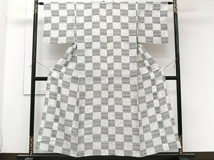 平和屋着物＊夏物　本場小千谷縮　格子柄　麻　逸品　CABN7017xi