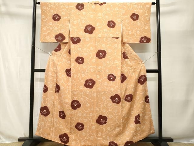 平和屋着物■上質な小紋　絞り　椿尽くし　鬼しぼ縮緬　正絹　逸品　CABN7305ev