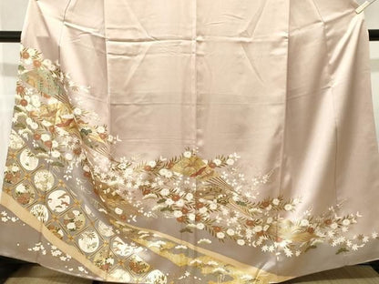 平和屋着物■豪華色留袖　天井扇面飛鶴枝花文　暈し染め　金彩　正絹　逸品　CABN7311ev