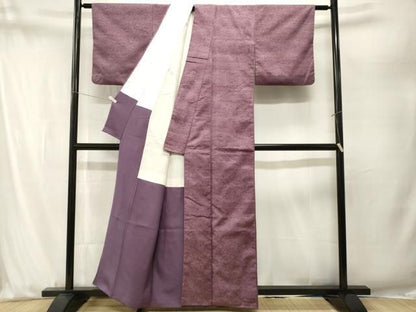 平和屋着物■上質な紬　草花文　二藍色　正絹　逸品　CABN7397ev