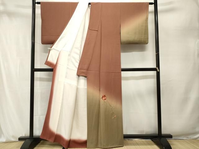 平和屋着物■訪問着　駒刺繍　金嚢　枝葉文　暈し染め　金糸　正絹　逸品　CABN7411ev