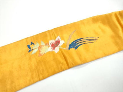 平和屋着物●アンティーク　大正ロマン　九寸名古屋帯　総手刺繍　枝花文　金糸　正絹　逸品　CABN8002hy