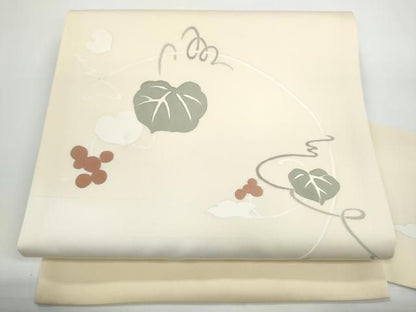平和屋着物●塩瀬　九寸名古屋帯　ろうけつ染　葡萄蔦の葉文　正絹　逸品　CABN8009hy