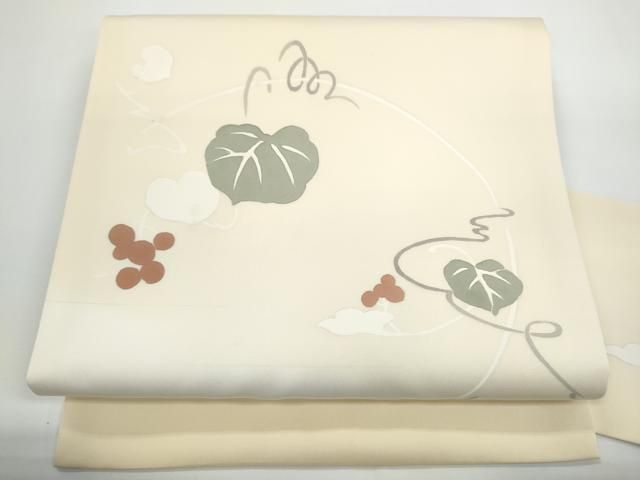 平和屋着物●塩瀬　九寸名古屋帯　ろうけつ染　葡萄蔦の葉文　正絹　逸品　CABN8009hy