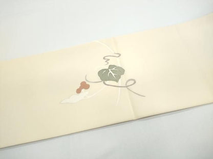 平和屋着物●塩瀬　九寸名古屋帯　ろうけつ染　葡萄蔦の葉文　正絹　逸品　CABN8009hy