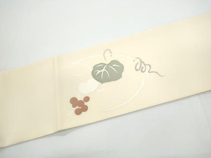 平和屋着物●塩瀬　九寸名古屋帯　ろうけつ染　葡萄蔦の葉文　正絹　逸品　CABN8009hy