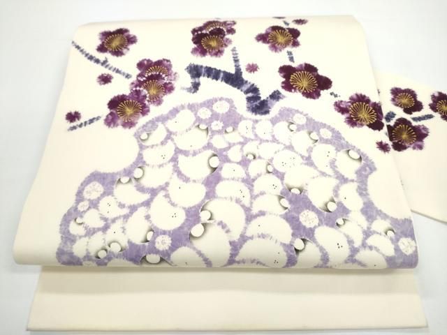 平和屋着物●日本工芸会正会員　絞りの小倉　辻が花の建亮　小倉建亮塩瀬　塩瀬　九寸名古屋帯　枝梅文　正絹　逸品　CABN8015hy