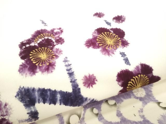 平和屋着物●日本工芸会正会員　絞りの小倉　辻が花の建亮　小倉建亮塩瀬　塩瀬　九寸名古屋帯　枝梅文　正絹　逸品　CABN8015hy