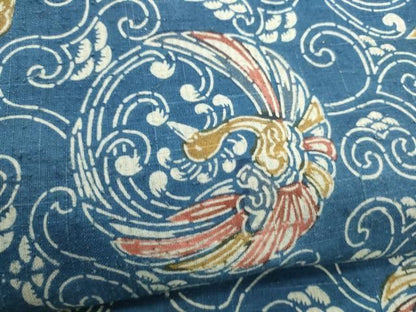 平和屋着物●全通柄　九寸名古屋帯　紬地　型染め　鳳凰唐草文　正絹　逸品　CABN8019hy