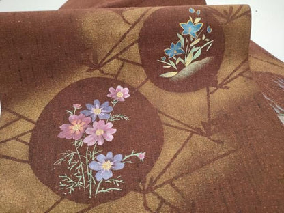平和屋着物●九寸名古屋帯　紬地　草花丸文　金彩　正絹　逸品　CABN8024hy