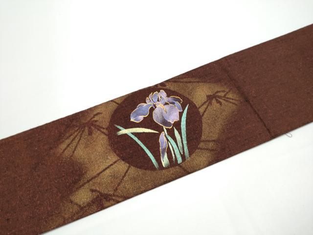 平和屋着物●九寸名古屋帯　紬地　草花丸文　金彩　正絹　逸品　CABN8024hy