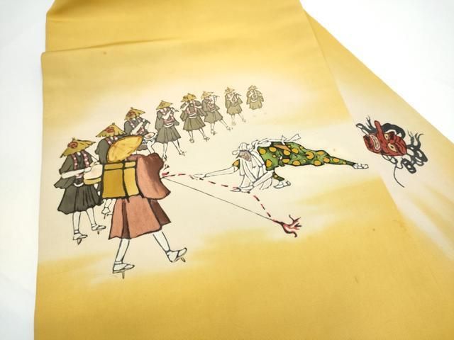平和屋着物●加賀友禅の巨匠　初代　由水十久　塩瀬　九寸名古屋帯　手描き　人物文　正絹　逸品　CABN8030hy