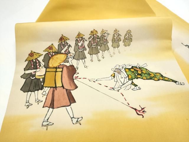 平和屋着物●加賀友禅の巨匠　初代　由水十久　塩瀬　九寸名古屋帯　手描き　人物文　正絹　逸品　CABN8030hy
