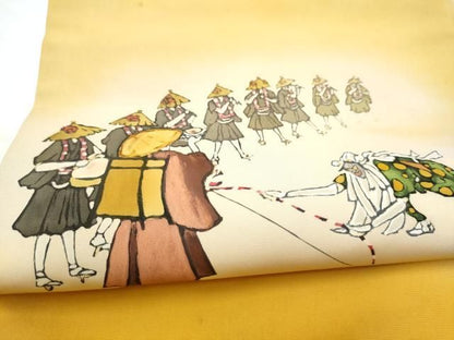 平和屋着物●加賀友禅の巨匠　初代　由水十久　塩瀬　九寸名古屋帯　手描き　人物文　正絹　逸品　CABN8030hy