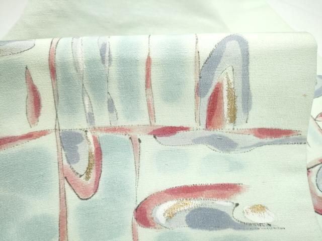 平和屋着物●九寸名古屋帯　手描き　紬地　幾何学文様　金彩　正絹　逸品　CABN8033hy