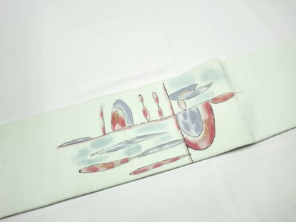 平和屋着物●九寸名古屋帯　手描き　紬地　幾何学文様　金彩　正絹　逸品　CABN8033hy