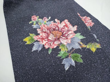 平和屋着物●九寸名古屋帯　ろうけつ染　枝牡丹　鬼しぼ縮緬　正絹　逸品　未使用　CABN8037hy