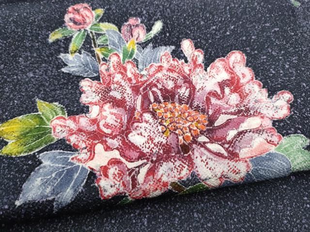 平和屋着物●九寸名古屋帯　ろうけつ染　枝牡丹　鬼しぼ縮緬　正絹　逸品　未使用　CABN8037hy