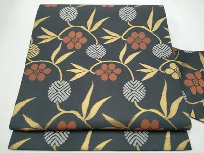 平和屋着物●九寸名古屋帯　花唐草文　金糸　正絹　逸品　CABN8043hy