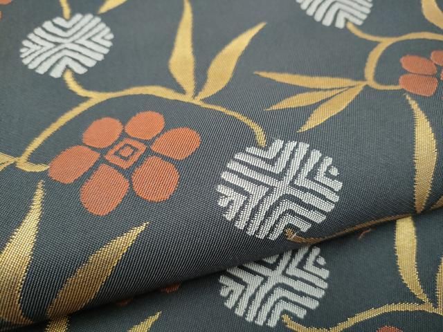 平和屋着物●九寸名古屋帯　花唐草文　金糸　正絹　逸品　CABN8043hy