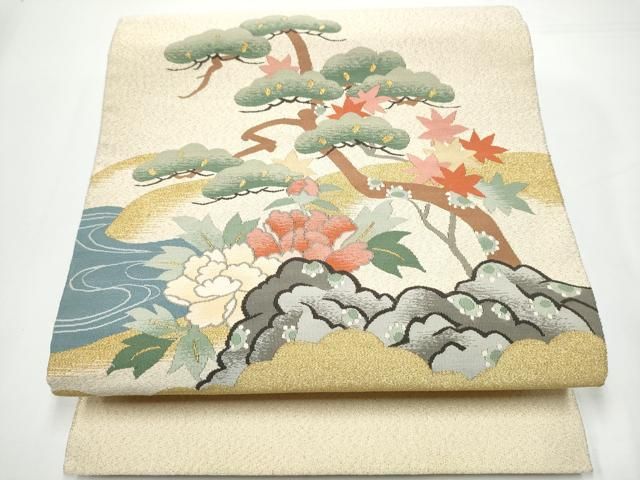 平和屋着物●爪搔き本綴れ　八寸名古屋帯　草花文　金彩　正絹　逸品　CABN8052hy