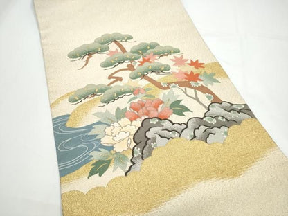 平和屋着物●爪搔き本綴れ　八寸名古屋帯　草花文　金彩　正絹　逸品　CABN8052hy