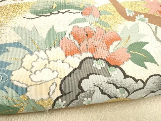 平和屋着物●爪搔き本綴れ　八寸名古屋帯　草花文　金彩　正絹　逸品　CABN8052hy
