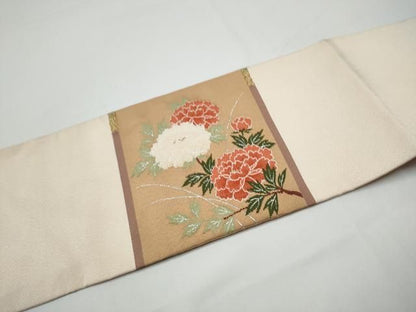 平和屋着物●八寸名古屋帯　綴れ　草花文　金銀糸　正絹　逸品　CABN8055hy