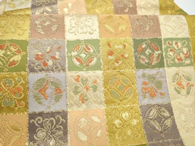 平和屋着物●西陣　川島織物　九寸名古屋帯　市松花文　金糸　正絹　逸品　CABN8058hy