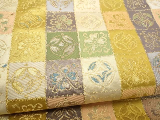 平和屋着物●西陣　川島織物　九寸名古屋帯　市松花文　金糸　正絹　逸品　CABN8058hy