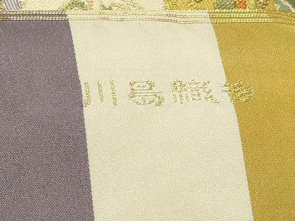 平和屋着物●西陣　川島織物　九寸名古屋帯　市松花文　金糸　正絹　逸品　CABN8058hy