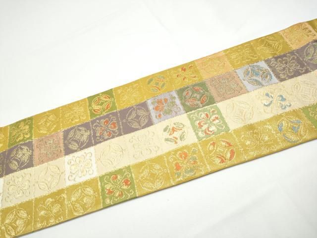 平和屋着物●西陣　川島織物　九寸名古屋帯　市松花文　金糸　正絹　逸品　CABN8058hy